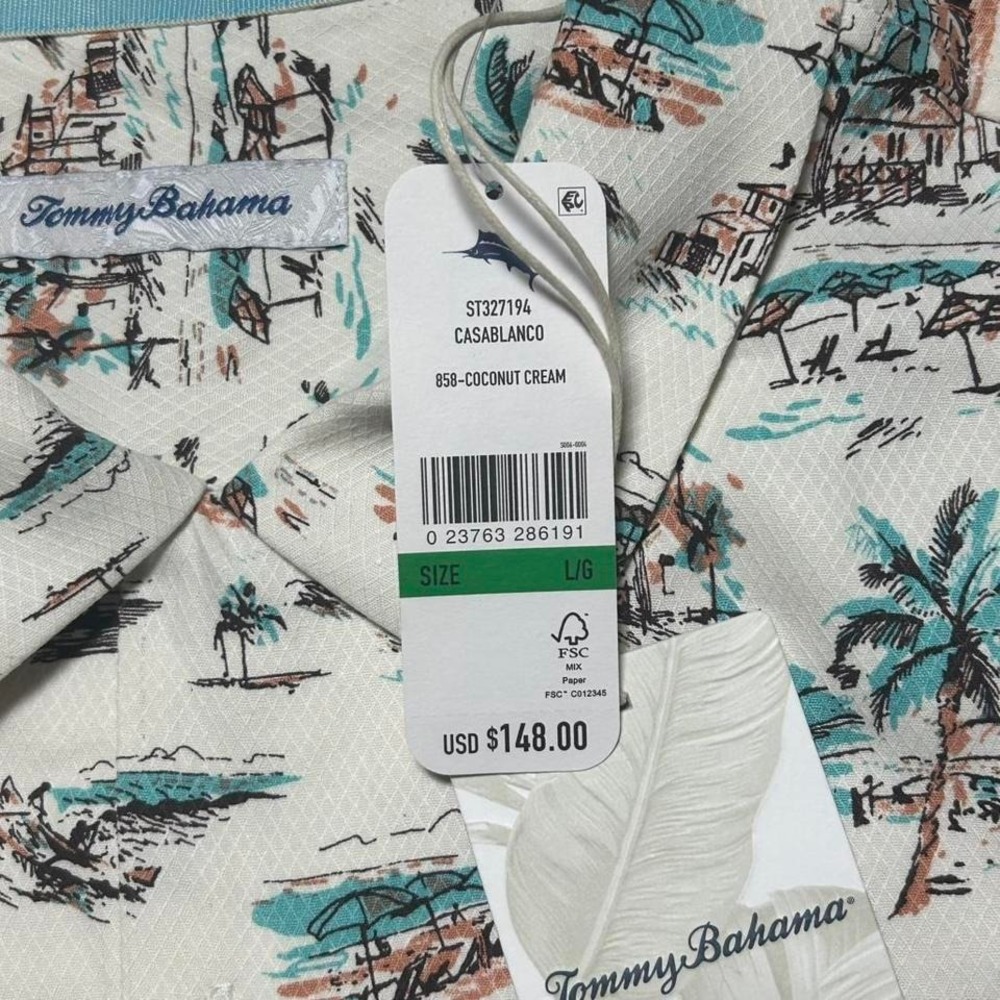 NWT Tommy Bahama Casablanco Short Sleeve Button Up Coconut Cream Size L - Picture 3 of 6